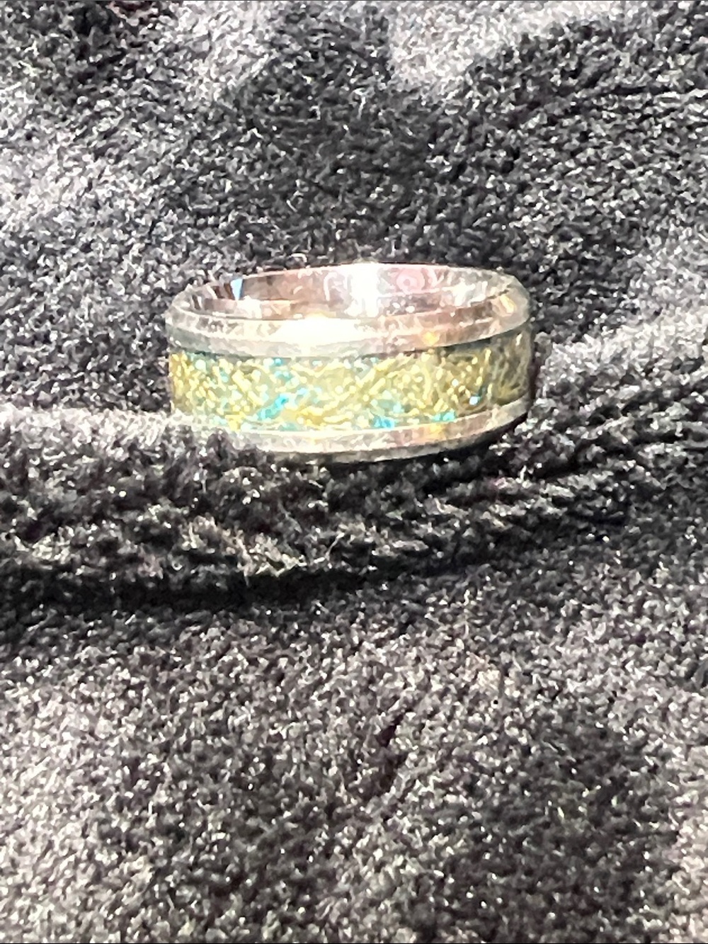Iridescent Gold and Blue Inlay Ring